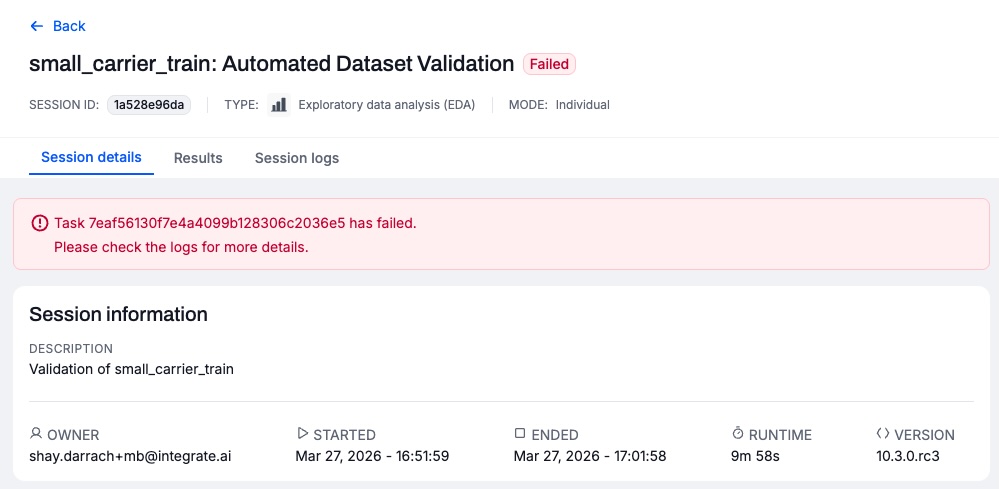 validation session failed